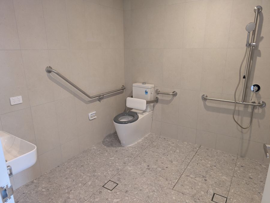 Accessible bathroom with grab rails